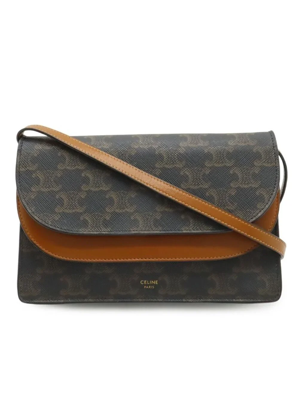 Celine Triomphe Strap Wallet Clutch 2-Way Shoulder Bag Pochette Leather